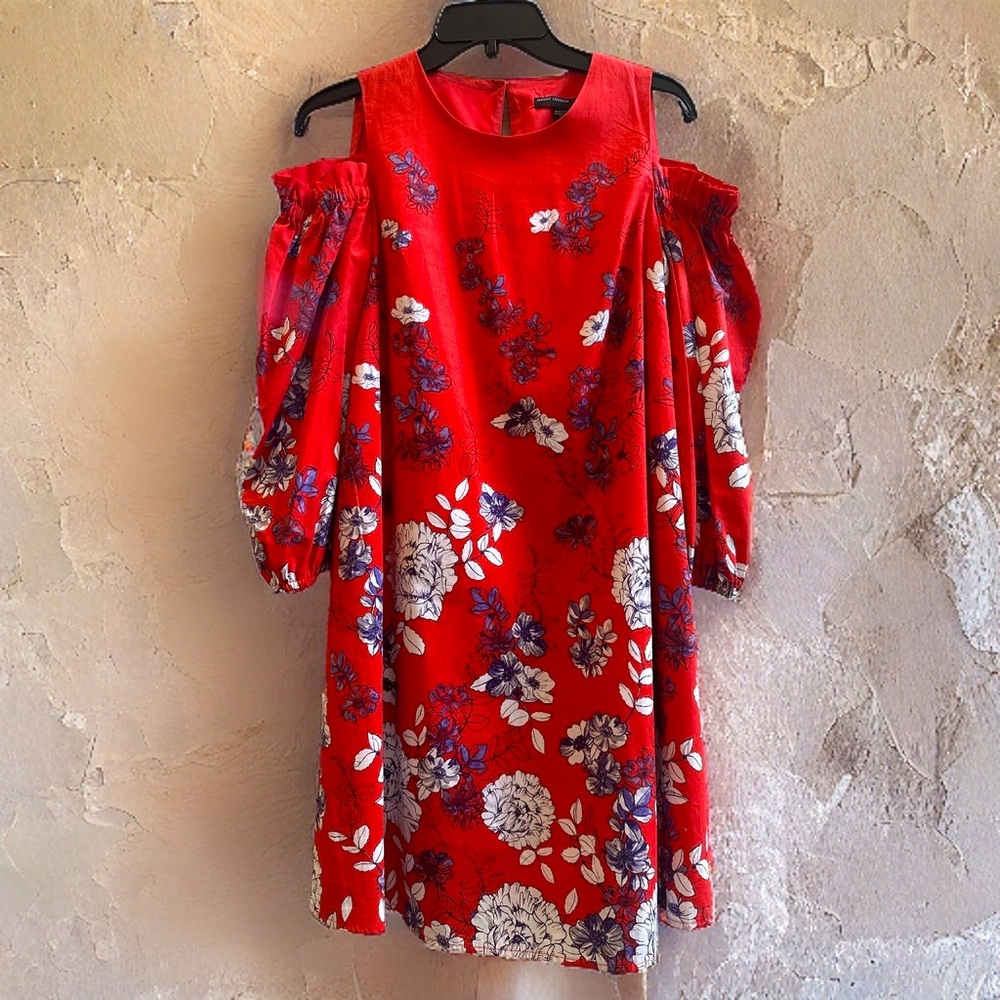 Maggy London Dress | Size 4 | Cold Shoulder + Elasticized Ruffle Sleeves